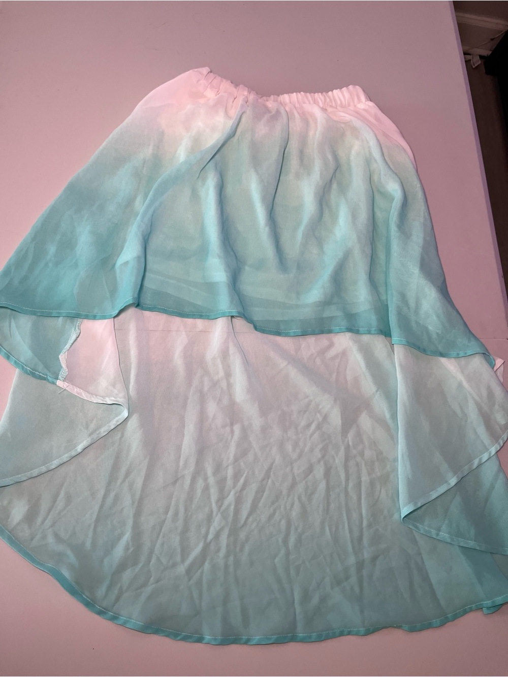 Y2K Vintage Ombre Aqua High-Low Chiffon Skirt Small